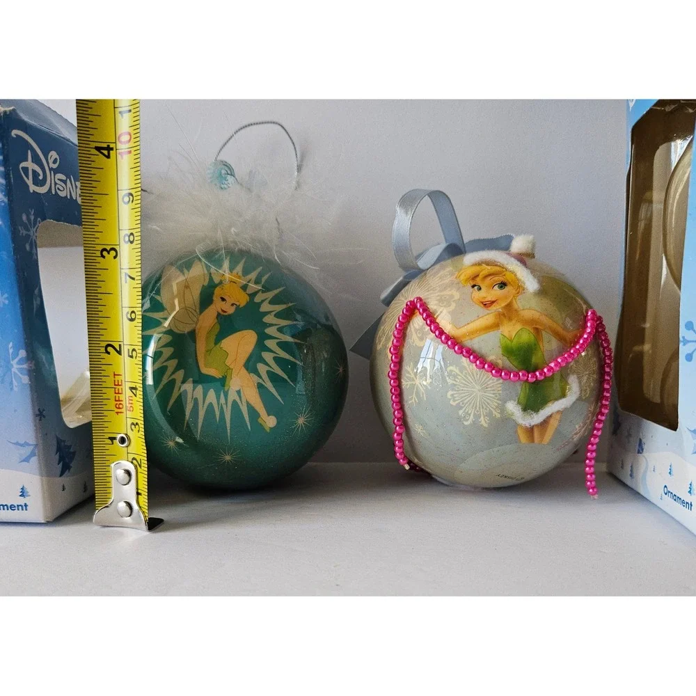 Disney TINKERBELL Sphere Christmas Tree Ornaments SET OF‎ 2 - Beaded Faux Fur